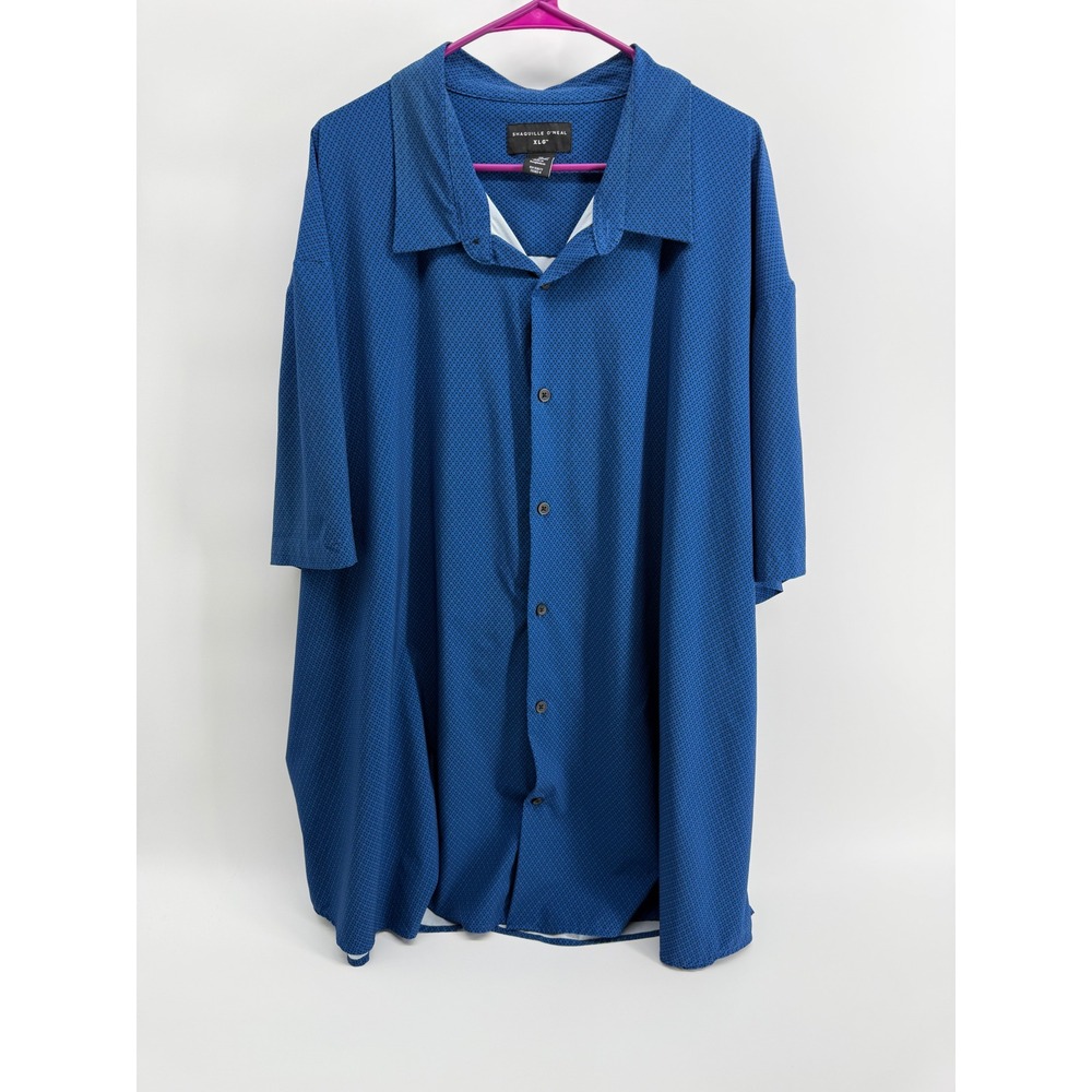 Shaquille O'Neal XLG Mens 5XL Blue Geometric Short Sleeve Button Down Shirt